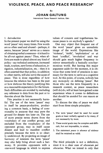 Click to Download: 'Violence Peace and Peace Research by Johan Galtung'